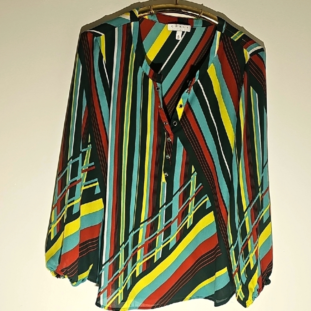 Chaus Womens XL Colorful Striped Blouse. Long Sleeves.‎